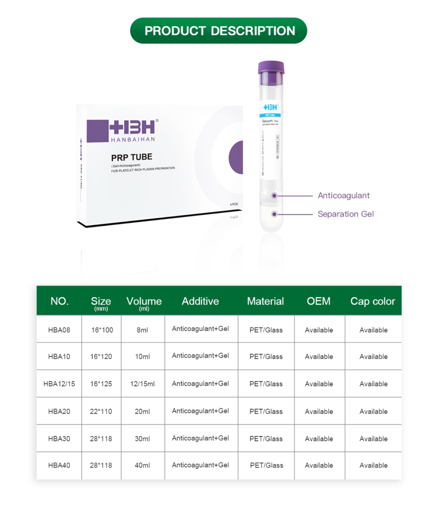 PRP Tube 12ml-15ml with Anticoagulant and Separation Gel